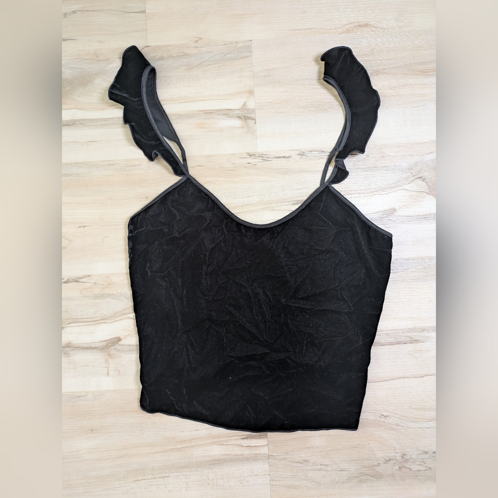 Victoria Secret Black Faux Velvet Ruffle Sleeve Sleep Cami